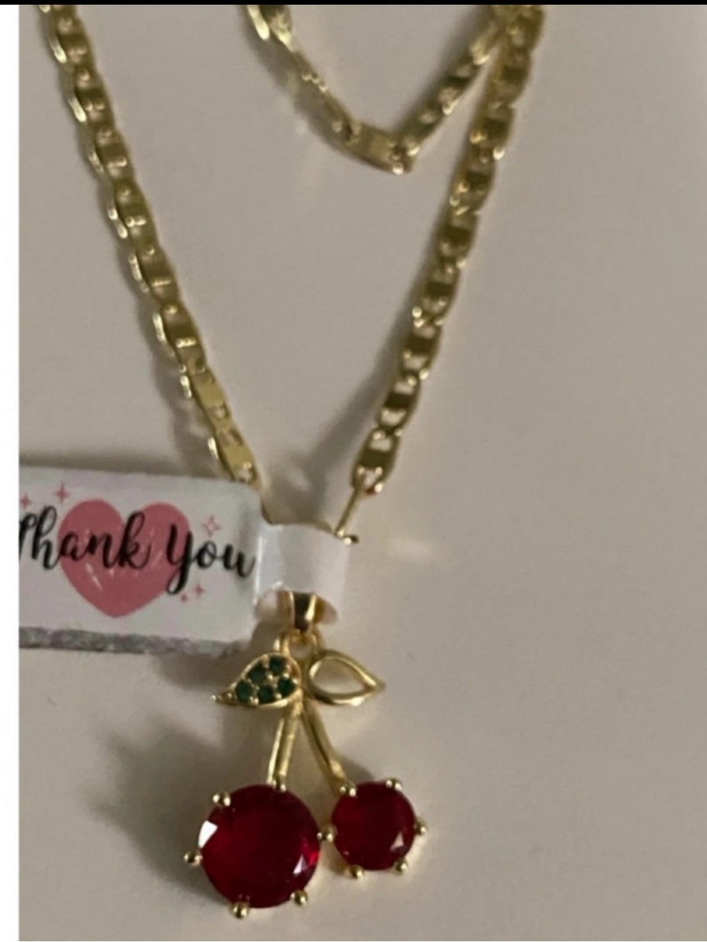 Gold-Tone Cherry Pendant Necklace with Red Crystal Accents
